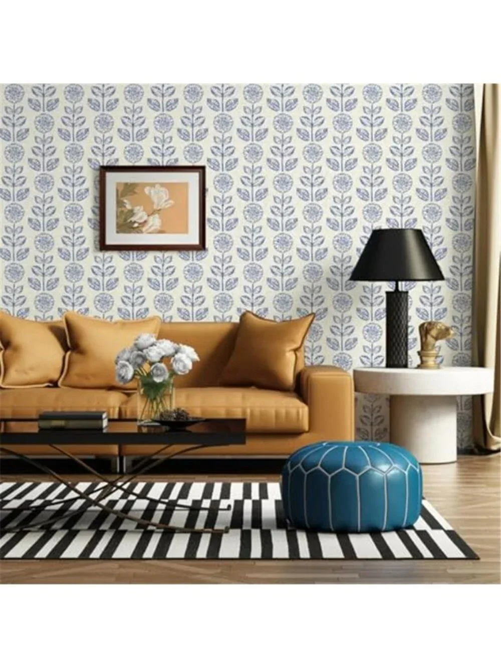 Blue Floral Peel and Stick Wallpaper Blue and White Contact Paper, 17.7in×118in